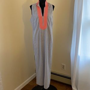 Sail to Sable Seersucker & coral caftan XL (old sizing 4)